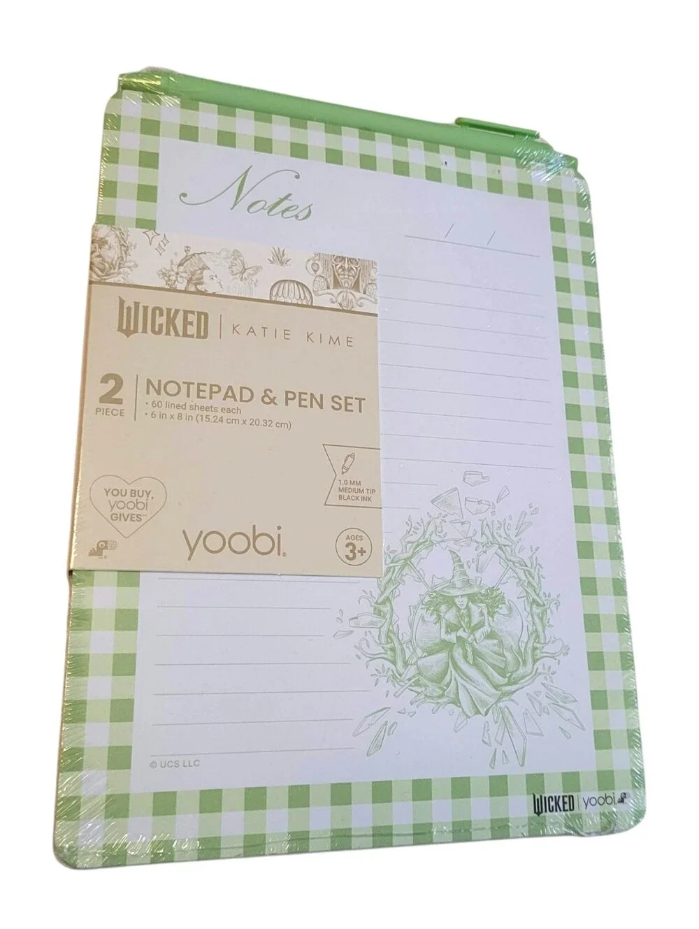 Wicked Elphaba Notepad Pen Set Katie Kime Yoobi Green Gingham Stationery Set